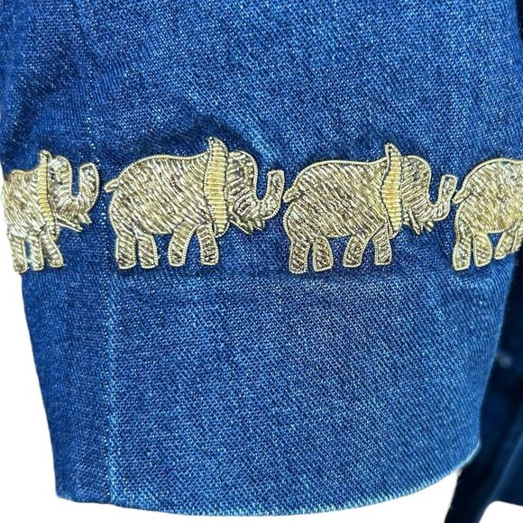 Escada Margaretha Ley 34 Denim Blazer Jacket Gold Elephant Trim Buttons US 4 - Picture 9 of 13